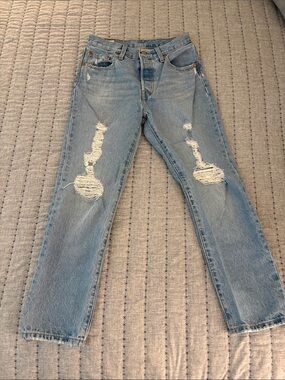 Levi's Light Blue Distressed Straight Leg Jeans